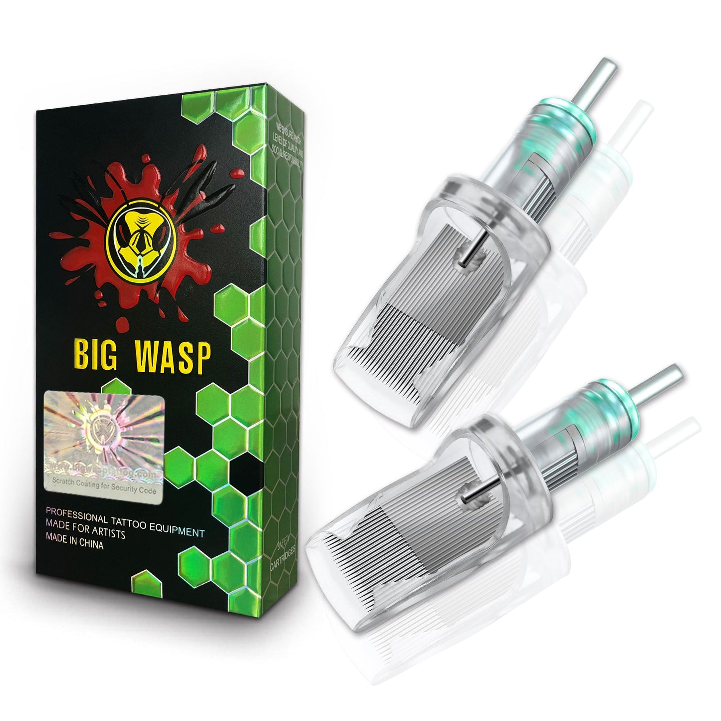 BIG WASP Tattoo Cartridge Large Transparent Needles - Magnums - Large transparent magnum cartridge needles by BIG WASP.